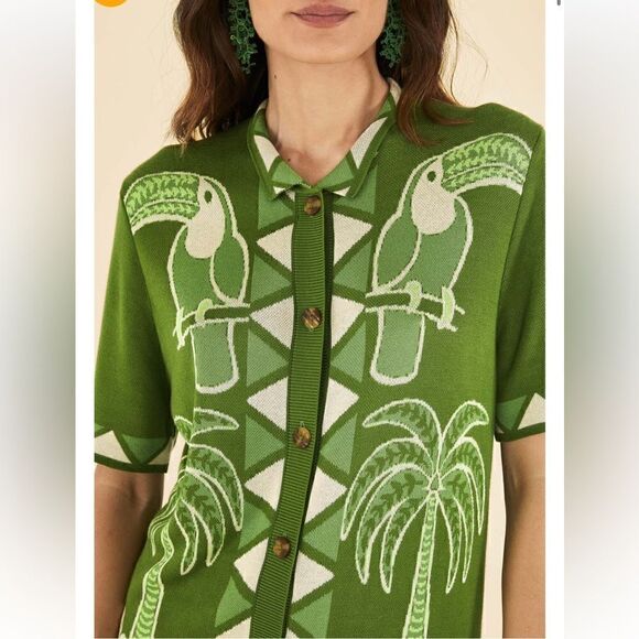 NWT- FARM Rio- Green Summer Sunrise Lenzing Ecovero Viscose Knit Shirt Green, L - Picture 3 of 15